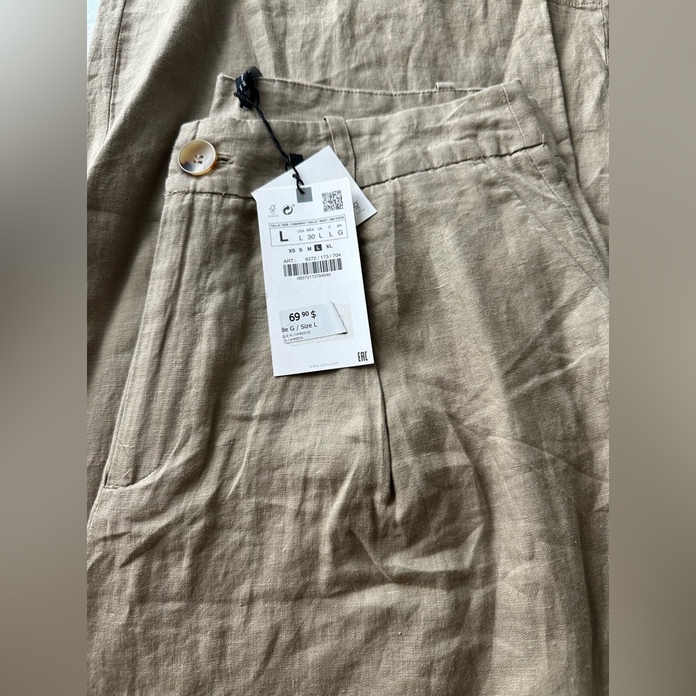 Zara Tan Wide Leg Linen Pants - Picture 5 of 6